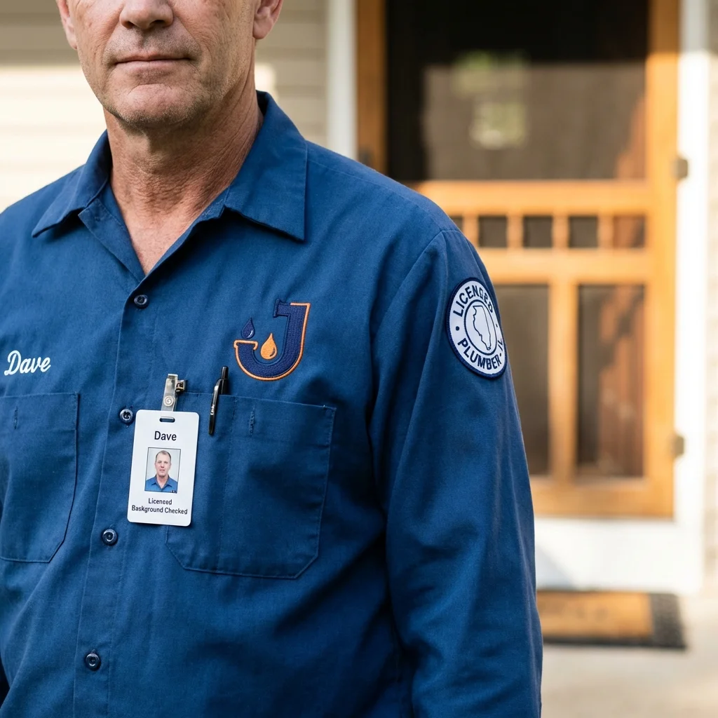Licensed plumber showing ID badge in Washburn, ND