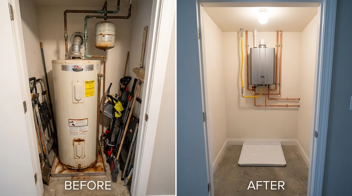 Tank water heater versus wall-mounted tankless unit comparison for Washburn, ND homeowners