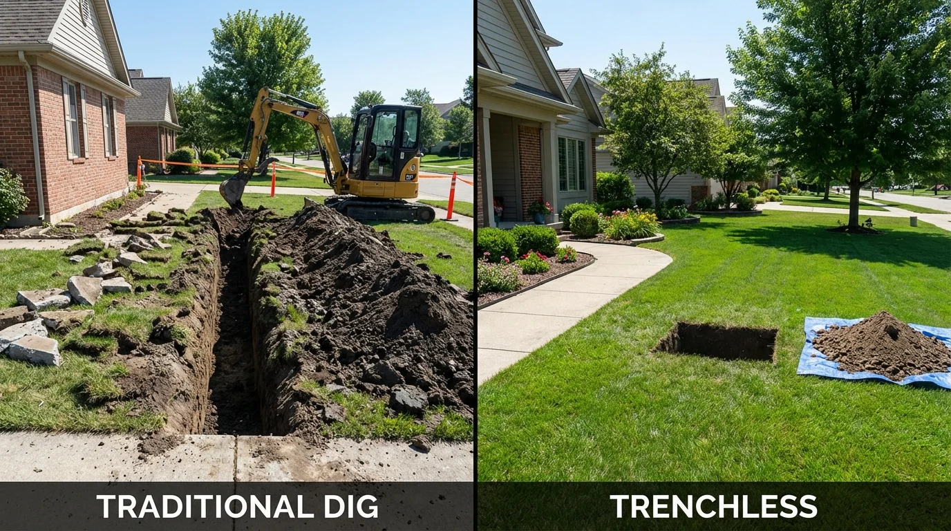 Trenchless sewer repair with minimal yard damage versus traditional excavation in Washburn, ND